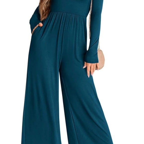 Teal Long Sleeve Wide Leg Jumpsuit NWT - Picture 5 of 7